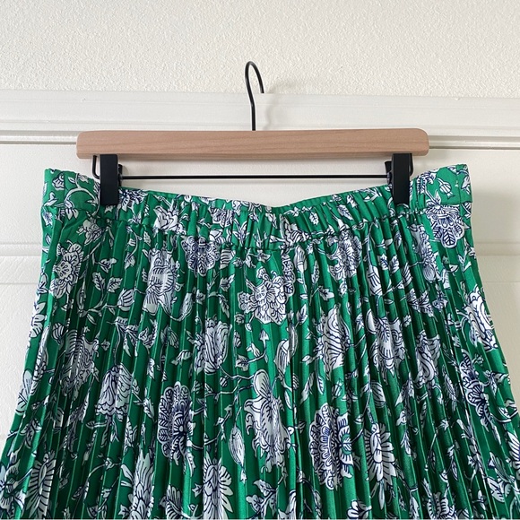 NWT J. Crew Pleated Midi Skirt Green Floral Paisley Picnic White XL / XLarge - Picture 6 of 9